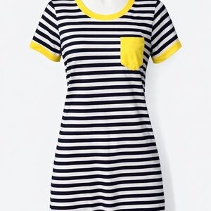 Striped Black and White Dress with Yellow Accents
